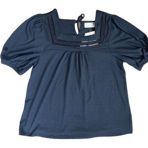 Everleigh Women’s Small Size  Puff Sleeve Square Neck Knit Top Blouse Black NWT